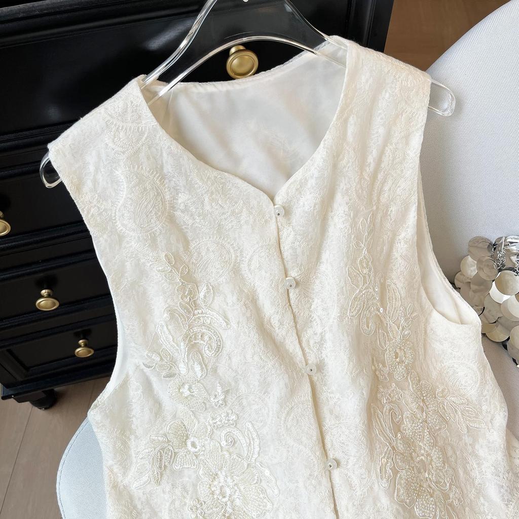 6609 Vest Women's Summer Thin High-end Sleeveless Vest Vest Vest Bead Embroidery