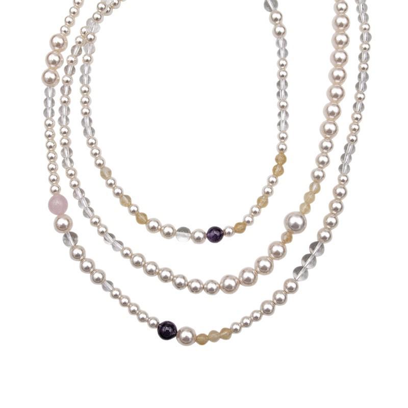 Lin Yun Style Nine Purple Li Fire Imitation Pearl & Natural Stone Crystal Choker Necklace