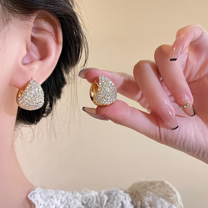 Retro Full Crystal Round Gold Color Ear Buckle  New Luxury Shiny Hoop Earrings For Womens Fashion Jewelry Wedding Gift