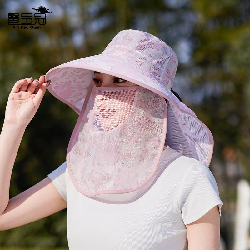 Summer Outdoor Cycling Visor Children Large Brim Shawl Neck Protector Sunscreen Hat Flower Cloth Mask Face Bucket Hat