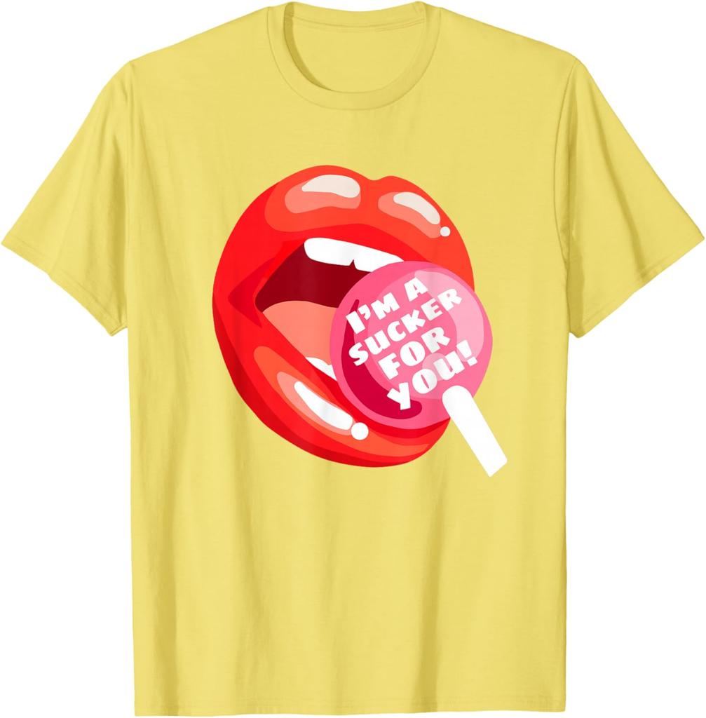 I'm A Sxcker For You Lips Lollipop Graphic Print Men's Casual Cotton T-Shirt
