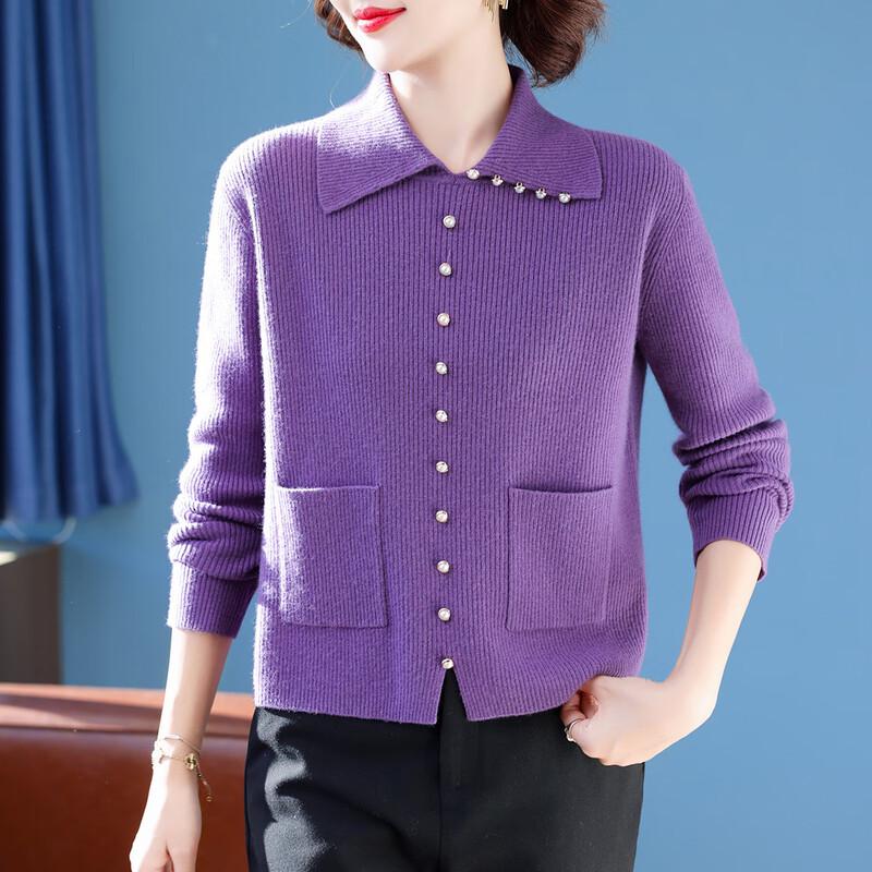 QianLian Women's 100% Wool Lapel Sweater