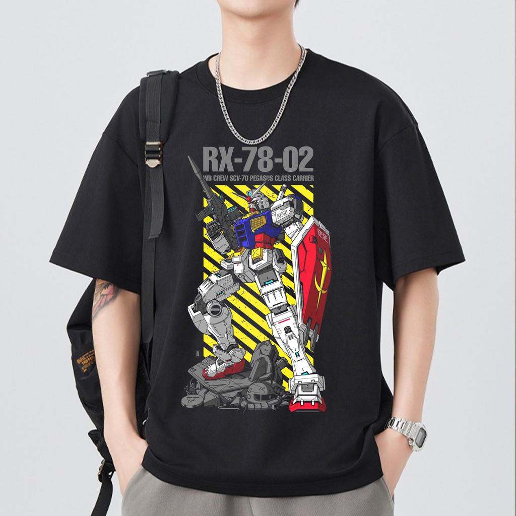 Japanese Anime Mobile Suit RX Gundam Summer Short Sleeve Cotton Print Tshirts Unisex Women Harajuku Yk Streetwear Tee Tops