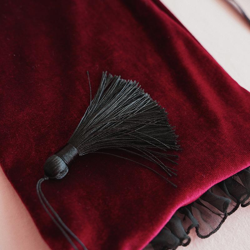 Retro Red Velvet Dark Magic Battle Suit Female Improved Cheongsam Sexy Hollow Back Strap Dress Witch Sexy Cosplay Game Costume