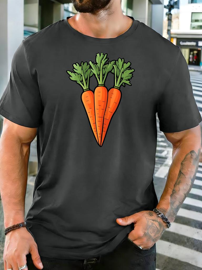Unisex Crew Neck Tee Fresh Cartoon Three Carrots Vegetable Print Short Sleeve Top Summer Daily Outdoor Loose Soft Casual Basic Wear