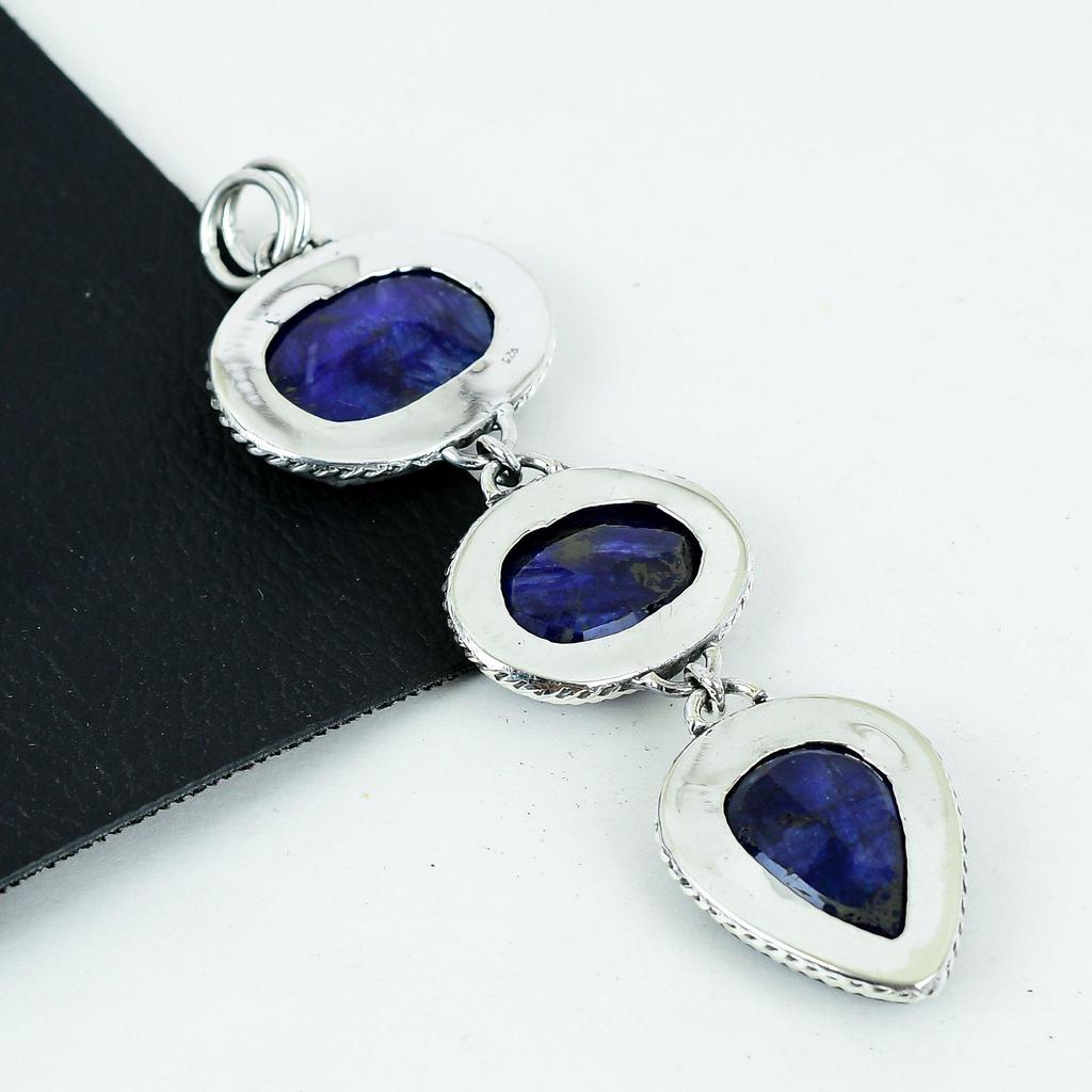 Blue Sapphire Gemstone Silver Pendant In 925 Sterling Silver- Handmade Design, Everyday Wear Jewelry, Unique Pendant Father's Day Gifts