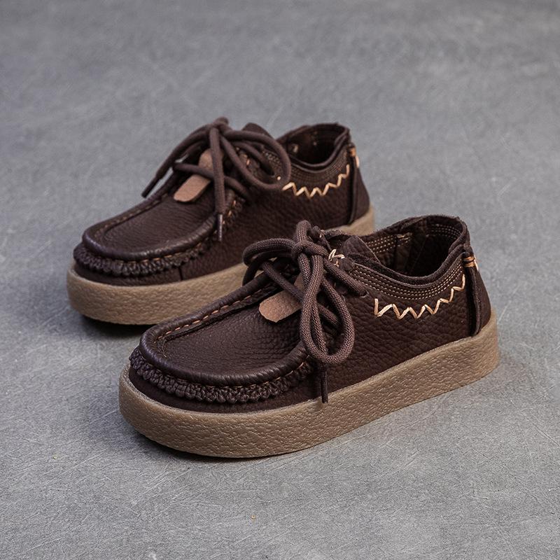 

Johnature Ретро Толстая Подошва Натуральная Кожа Балетки Британский Стиль Универсальные Круглый Носок На шнуровке Женская Обувь 40 кофейный