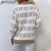 BITCED Autumn/Winter Women's Knitted Sweater with Half-High Neckline and Christmas Snowflake Pattern