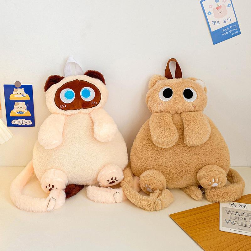 Kawaii Big Eyes Cat Plush Backpack Cute Large-Capacity Stuffed Animals Bags Girls Soft Toy Gifts