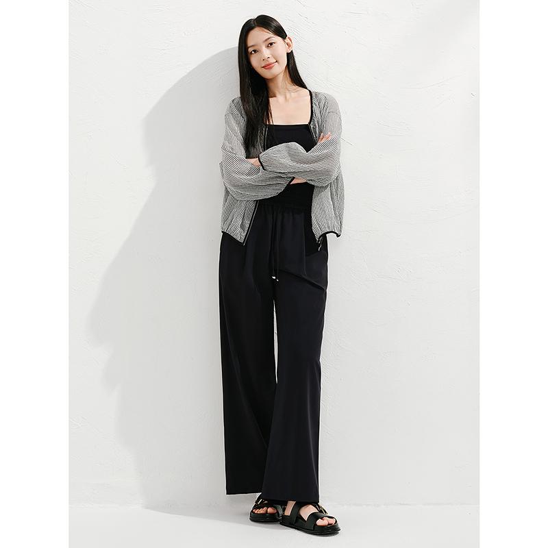 Jiuzi Anna Kou Lazy Relaxation Elastic Waist Drop Wide Leg Pants Women's 2025 Summer New Style