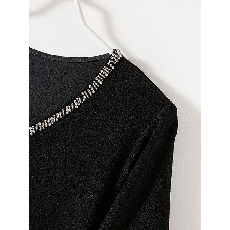 Stretch Cotton Yarn Makes You Look Top Slim! Lean Women Beads V-neck Short sleeve Pullover T-shirt Quality Summer Welfare
