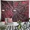 Spider Web On Red Satin Background Pattern Wall Hanging Tapestry Decorative Tapestry Home Decor for Bedroom and Living Room