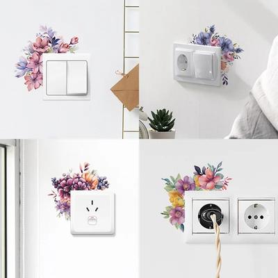 1pc Romantic Beautiful Flowers Children's Room Bedroom Home Decoration Switch Wall Sticker Self-adhesive Wallpaper