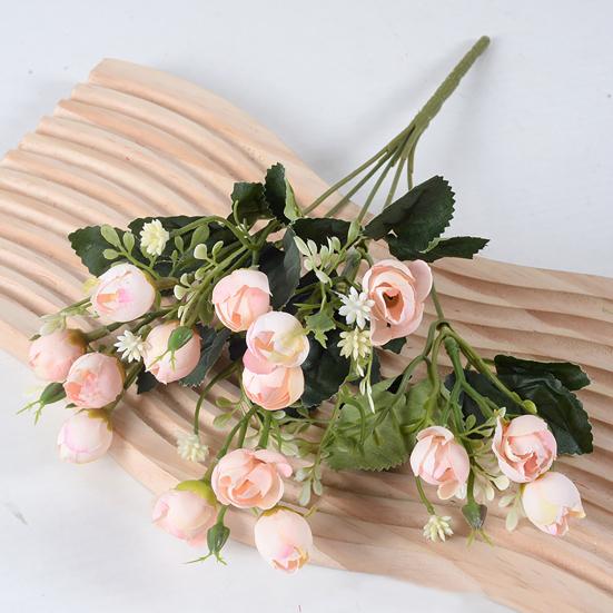 Artificial Flower with Green Leaves 15 Head Fake Silk Flower DIY Wedding Floral Arrangement Home Office Party Faux Bloom Decoration
