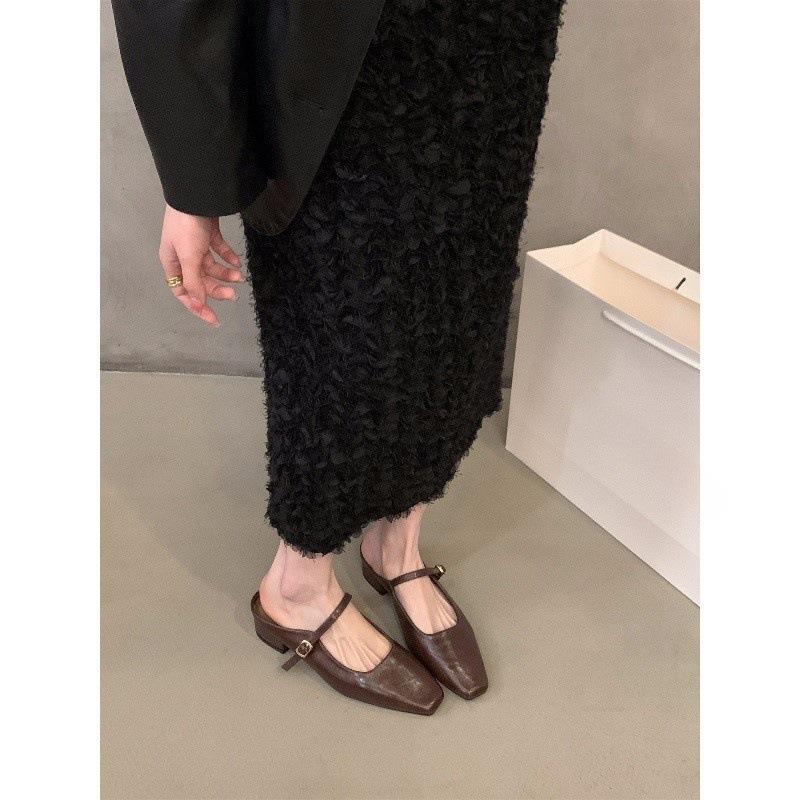 Coarse Heel Silver Bag Head Half Slippers Women's Shoes Wear Mary Jane Half Single Shoes