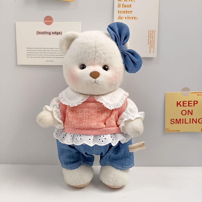 Medium Bear Outfit - Blue Pink Striped Carrot Overalls Set