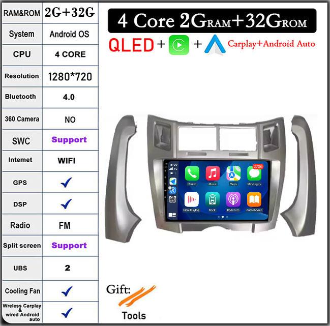 9 Inch For Toyota Yaris Vizi 2005-2012 Android AutoCarplay Multimedia Player Car Radio Wireless GPSNavigator 4G WIF|BT
