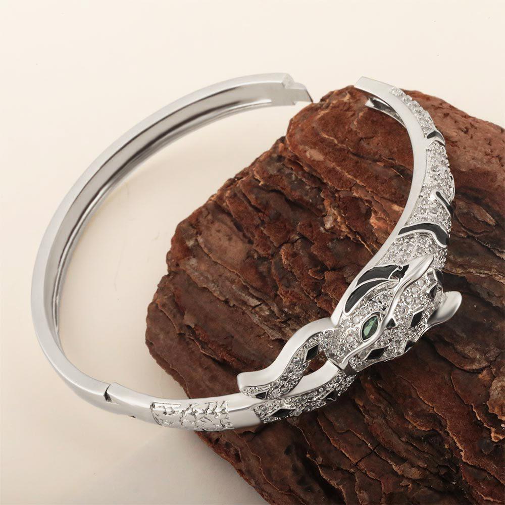 New European and American Stone Leopard Head and Tail Opening Fashion Bracelet One Size(18CM~21CM)