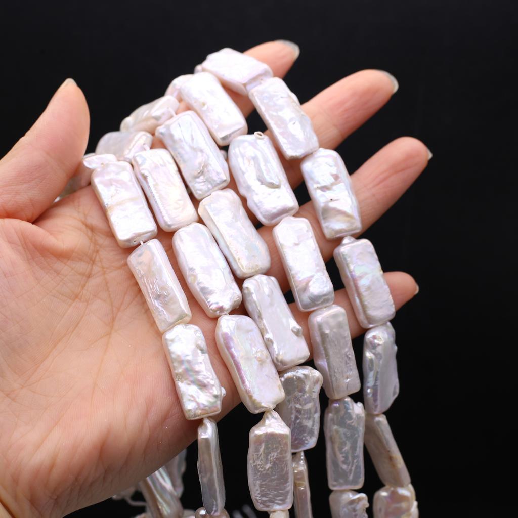 Boho Handmade Rectangle Pearl 15×10mm, White Natural Freshwater Pearls Beads for Jewelry Making DIY Necklace Accessories, Mother's Day Crafts 36cm