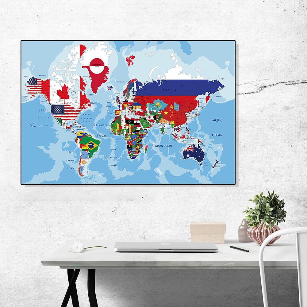 Rahmenloses Weltkarte Kunstposter,Wanddeko,Polyester,Wandbehang,Innenbereich Außenbereich,Bildungsdeko,Reisewerkzeuge