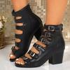 Fashion Fish-mouthed Sandals Women's 2025 Summer New Waterproof Platform, Fashionable Hollow Thick Heel Roman