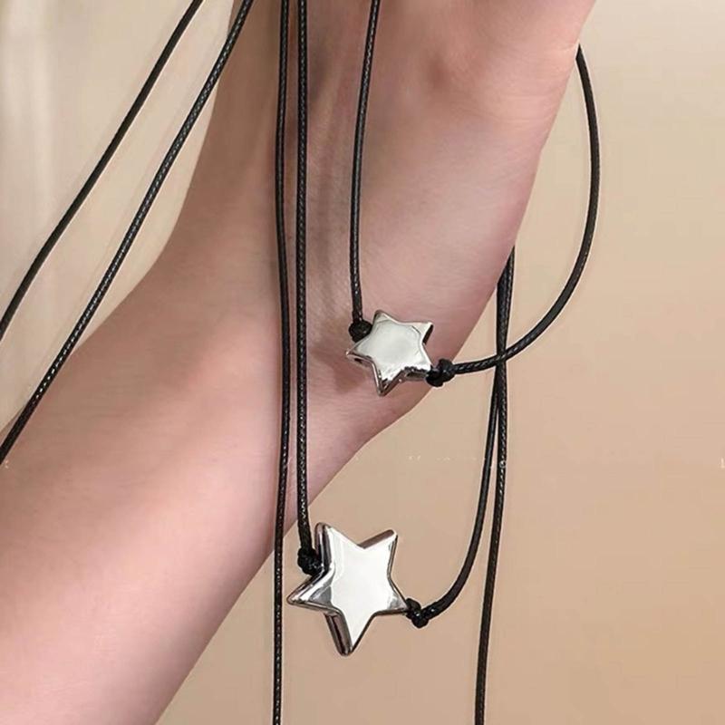 Simple Star Pendant Necklace Glass Beaded Clavicle Chain Choker Necklace Statement Jewelry Fashion Neck Chain Gifts
