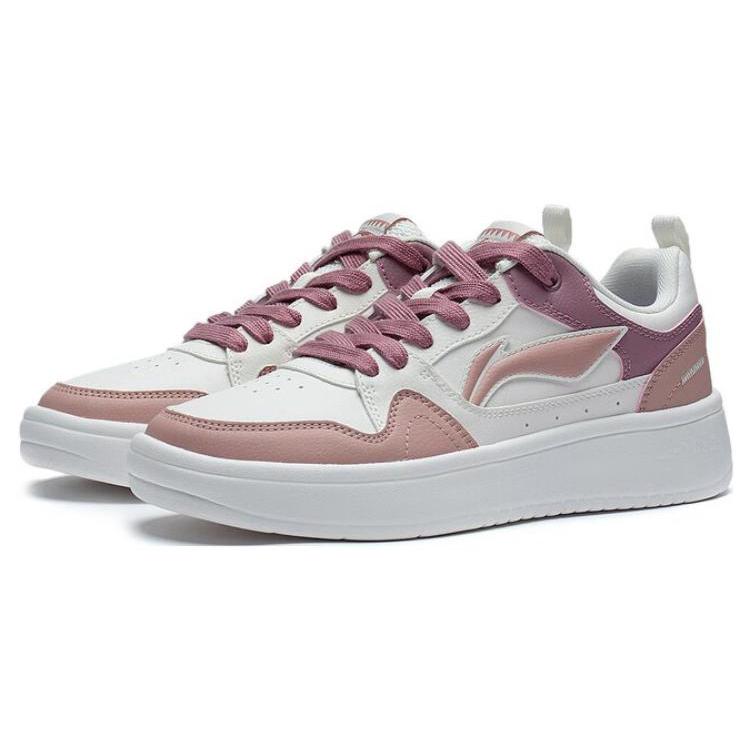 Li Ning Line 2.0 Comfortable Slip Resistant Abrasion Resistant Low Top Skateboard Shoes Women's White Rose Pink AGCT338-4