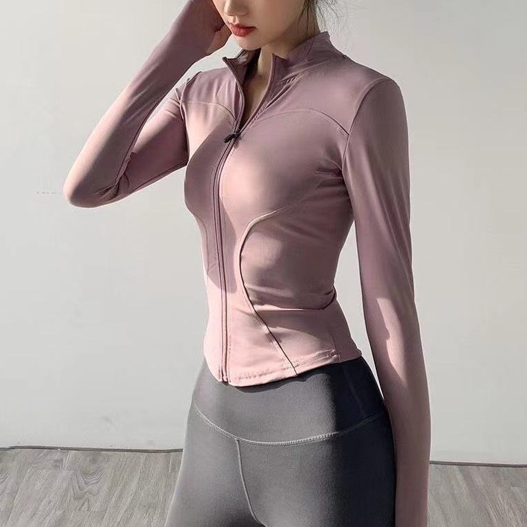 

Feiyue Nude Feeling High Elastic Yoga Jacket - Stand-Up Collar, Slimming, Solid Color, Comfortable for Running and Fitness Extra Large рожевий