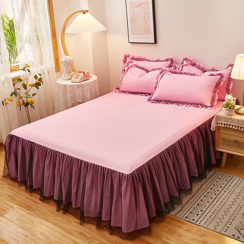 Solid Color Princess Style Brushed Bed Skirt with Dustproof Full Wrap