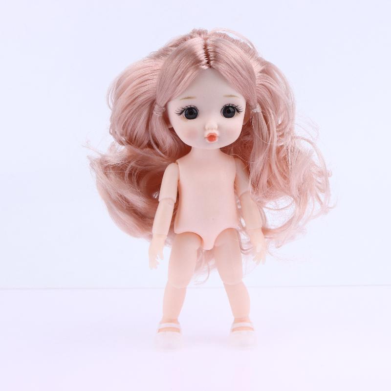 1 Set Nude Doll 3D Simulation Eyes 13 Joint Black Long Hair 1/8 17Cm Doll Plastic Doll Head Toys With Gold Brown Hair Kids Gift