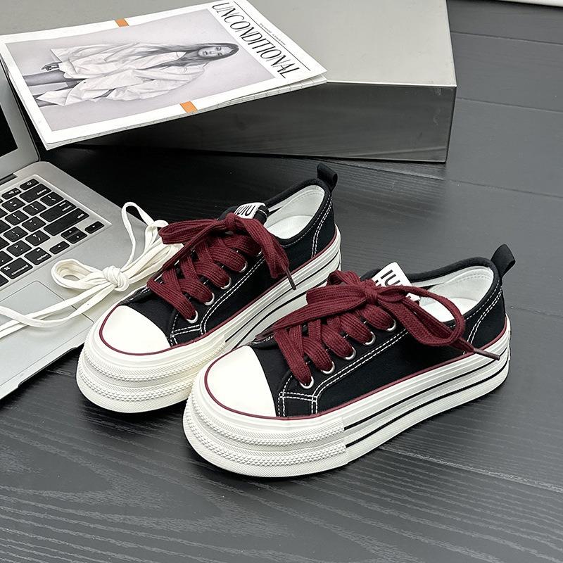 6 Blue and White Porcelain Summer Breathable Low-top Canvas Shoes, New Female Students Thick-soled Breathable Casual Board Shoes