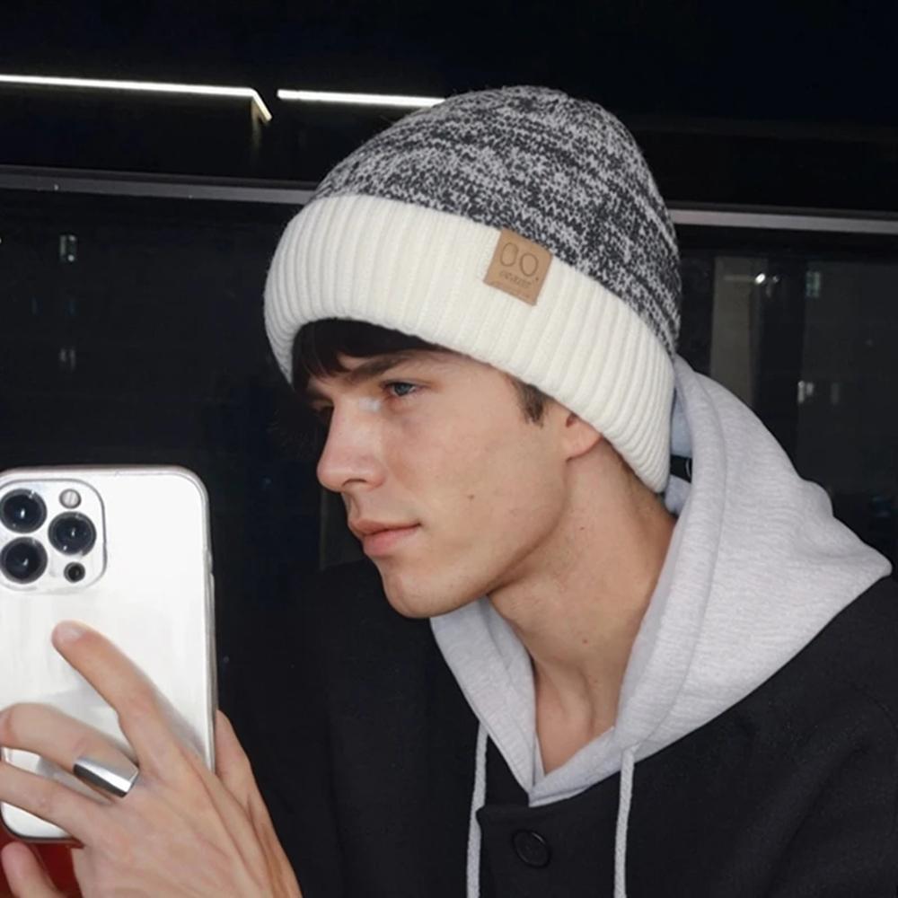 New Unisex Two-Tone Winter Hats Add Fur Lined Men And Women Fashion Warm Beanie Cap Casual Winter Knitted Hats