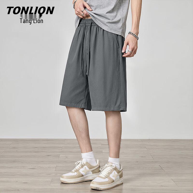 TonLion Men s Summer Straight-Leg Casual Shorts 3XL серый