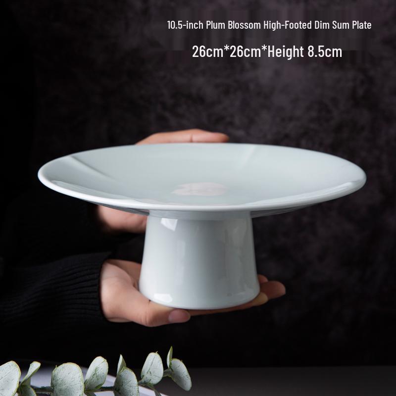Ceramic High-Footed Dim Sum & Dessert Plate - Chinese Tea, Snack, Tribute, or Fruit Plate