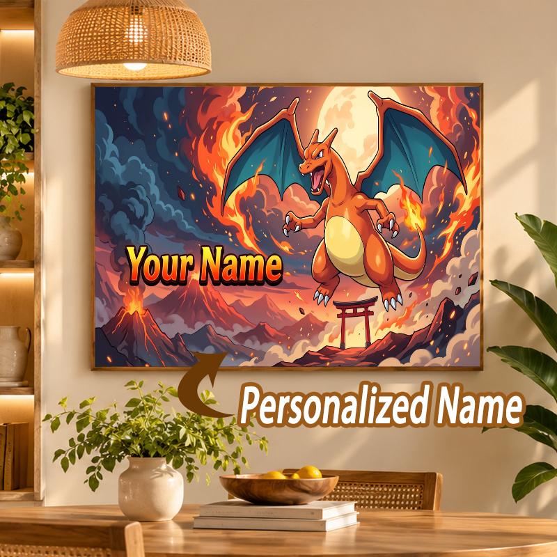 Charizard Custom Name Diamond Painting Personalized 5D Full Drill DIY Diamond Art Home Decor