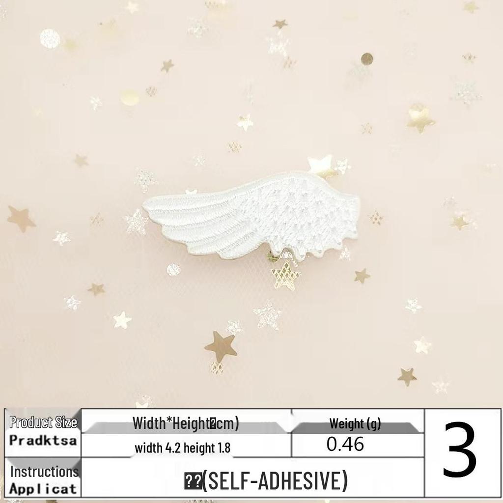 Na Yang Black & White Wings Embroidery Patch - Cute Self-Adhesive Decorative Applique for Shoes & Clothing