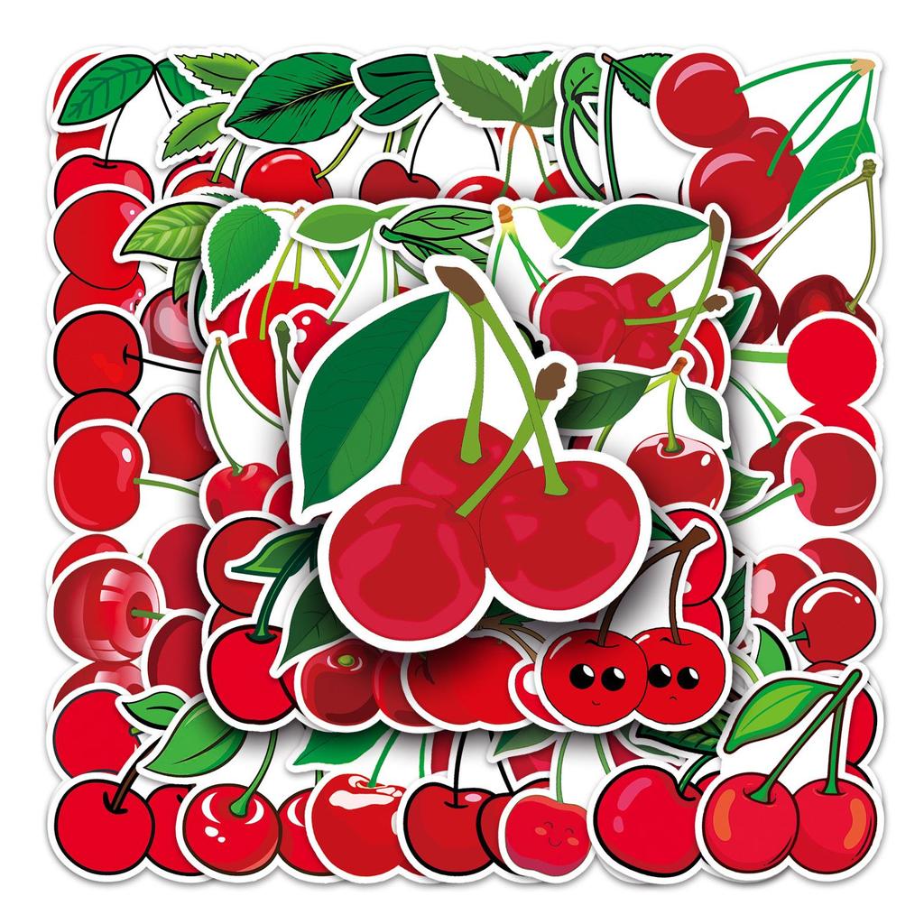 50 Cherry Doodle Cartoon Fruit Stickers - Waterproof DIY for Phone Cases & Suitcases
