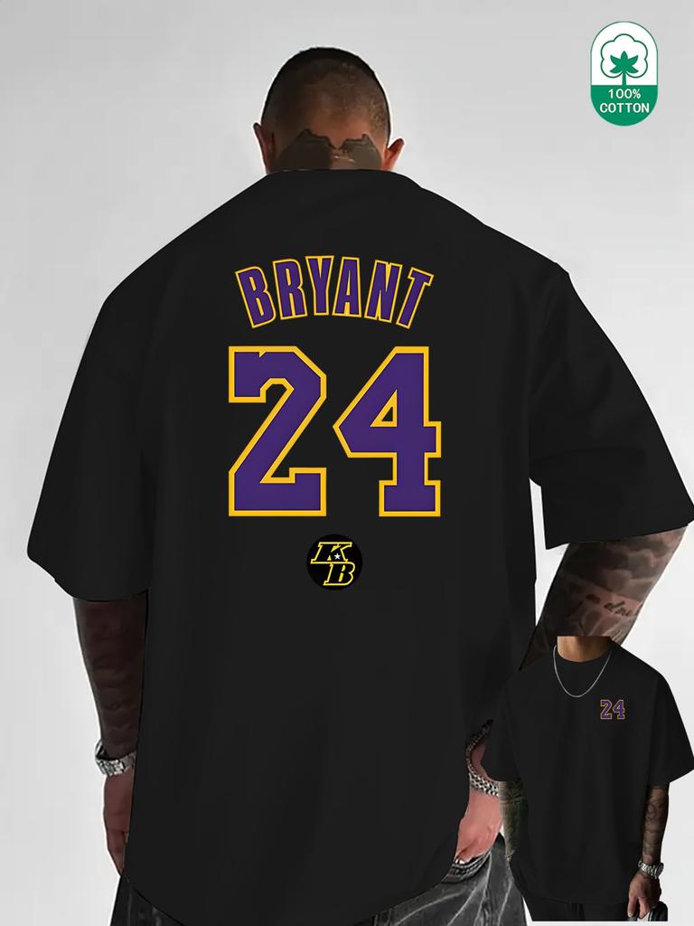 Black Cotton TShirt Summer Short Sleeve Unisex Fitness Muscle Kobe 24 Classic Streetwear Style