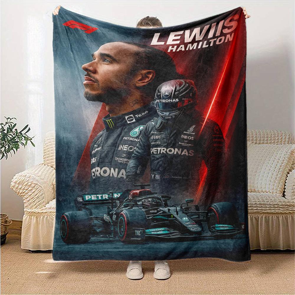 Coperta stampata a tema Lewis Hamilton - Perfetta per divano, letto, viaggi e uso all'aperto | Lavabile in lavatrice, accogliente e resistente.