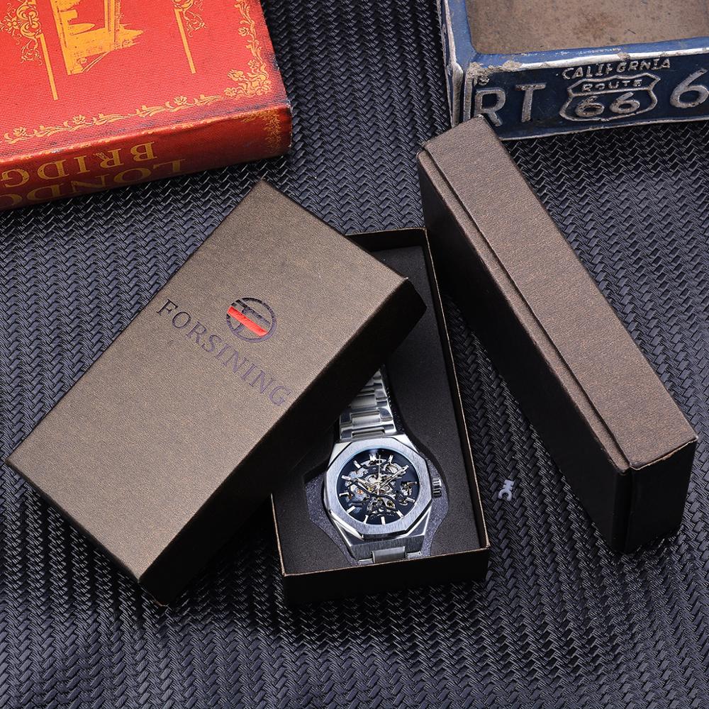 Forsining Fashion Steampunk Luxury Black Dial Mens Automatic Mechanical Watch Waterproof Skeleton Design Relogio Wristwatches