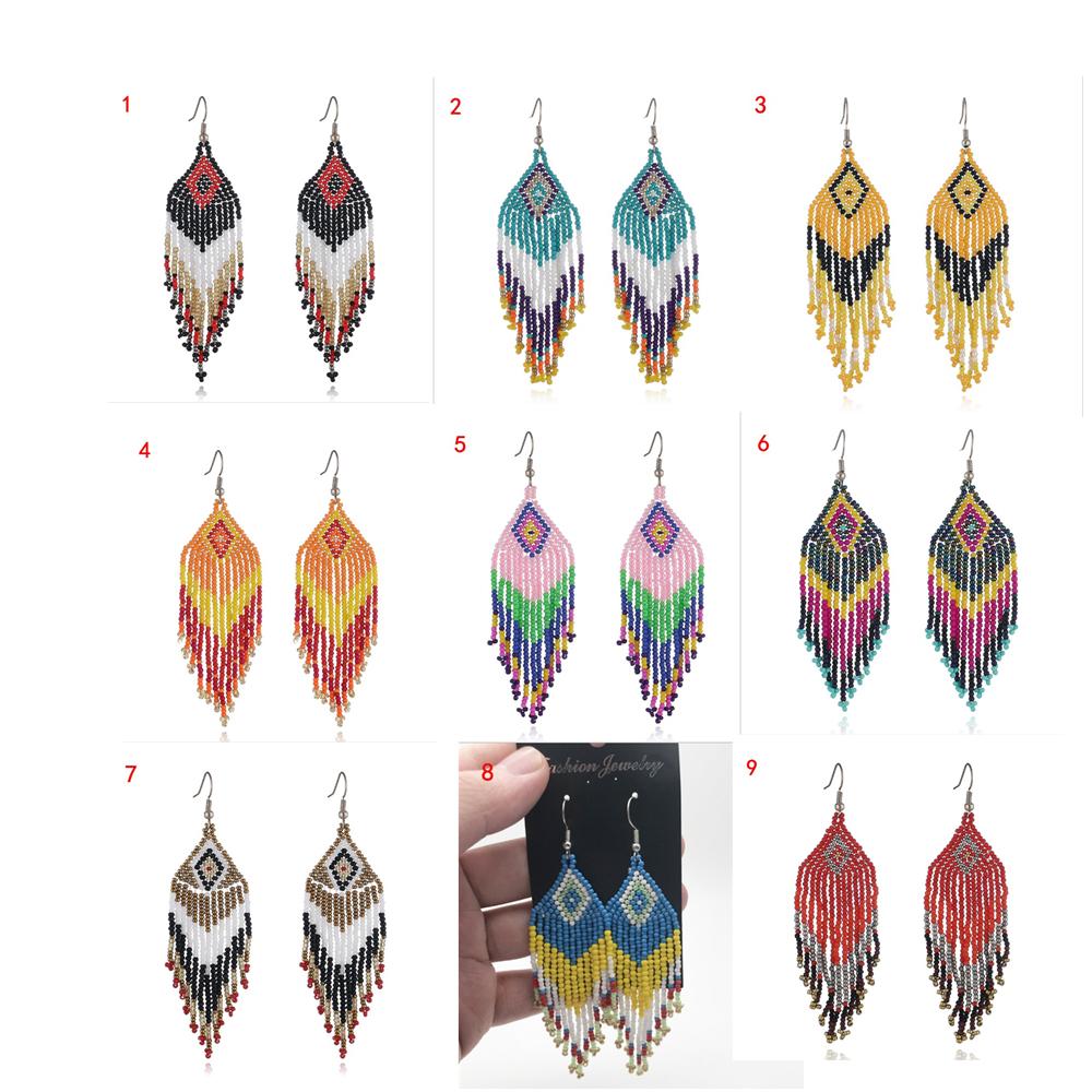 String Beads Beaded Handmade Bohemian Long Statement Tassel Earrings Beaded Earrings