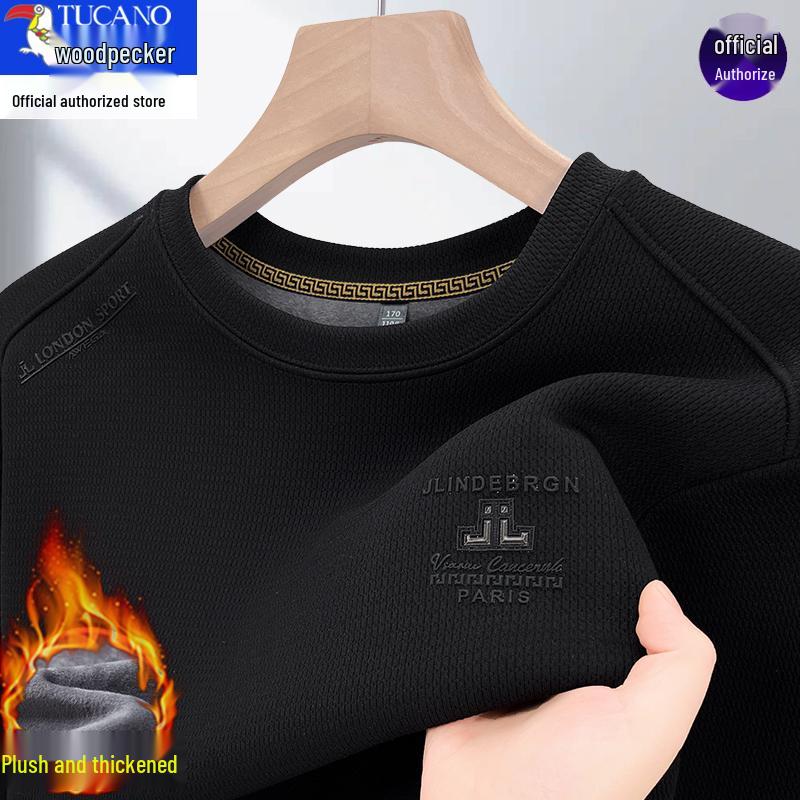 Woodpecker Men's 2025 Fleece-Lined Crew Neck Long Sleeve Sweatshirt for Autumn/Winter