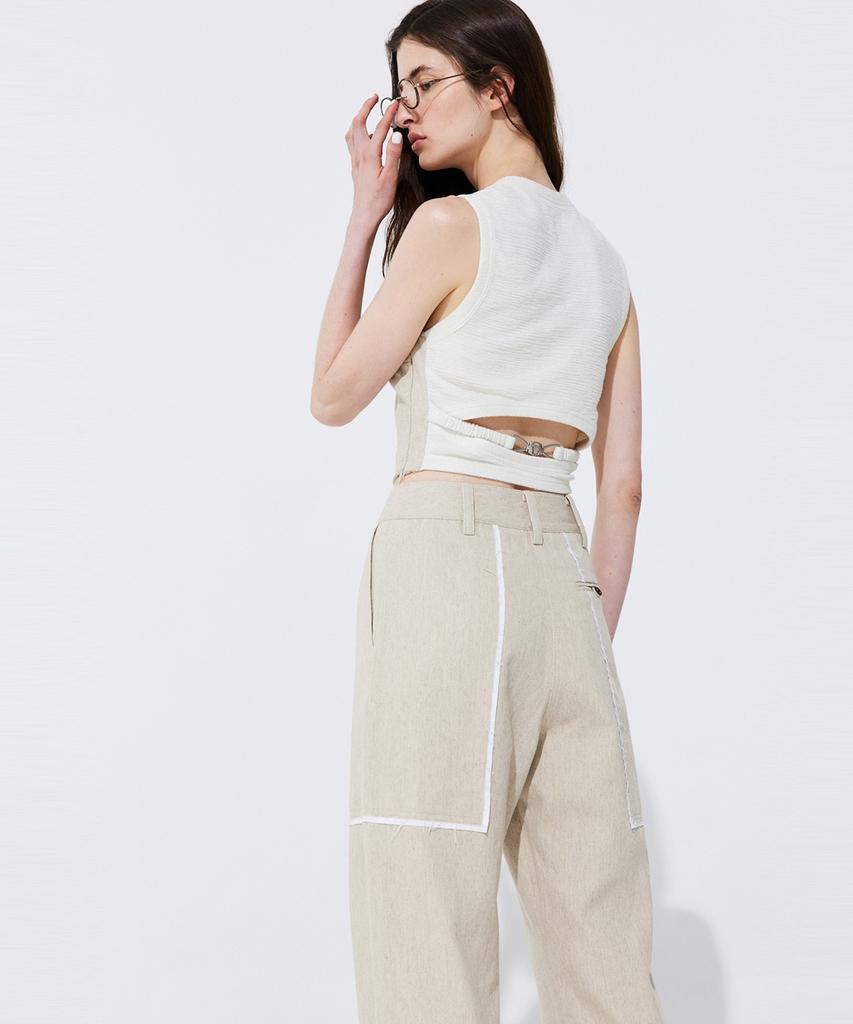 WNDERKAMMER Color-Block Point Linen Trousers_Beige