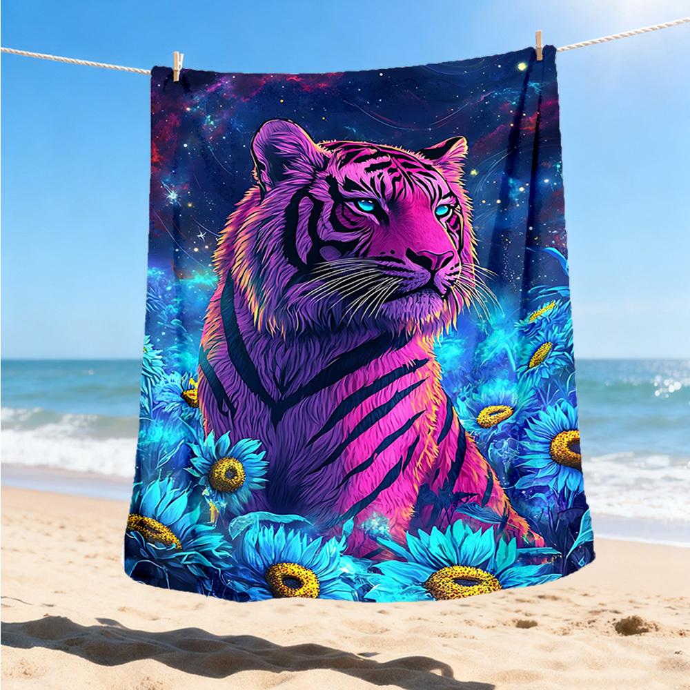 1pc Tiger Fantasy Flowers Throw Blanket Polyester Fiber, Lightweight Flannel, Soft & Warm, All Season Use for Outdoor, Camping Digital Print