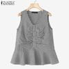 ZANZEA Women Casual V-Neck Summer Plaid Print Tank Tops