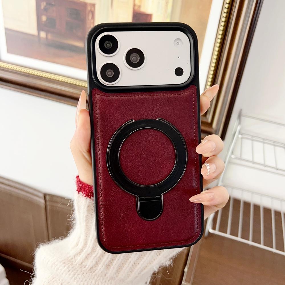 

Bracket For Magsafe Matte Leather Phone Case For iPhone 17 Air 16 15 14 Plus 13 12 11 Pro Max Stand Bumper Magnetic Cover iPhone17
