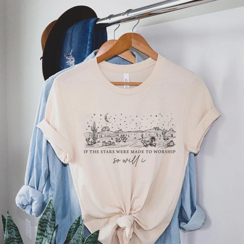 Westliche Wüste Psalm Bibelvers T-Shirt Vintage Kurzarm Gott Anbetung T-Shirt Jesus Glaube Tees Damen Christliche Oberteile Bekleidung