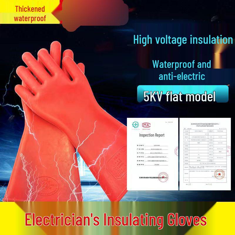 10kV High-Voltage Insulating Gloves for Electricians - Safety, Wear-Resistant, Waterproof, and Anti-Electric Rubber.