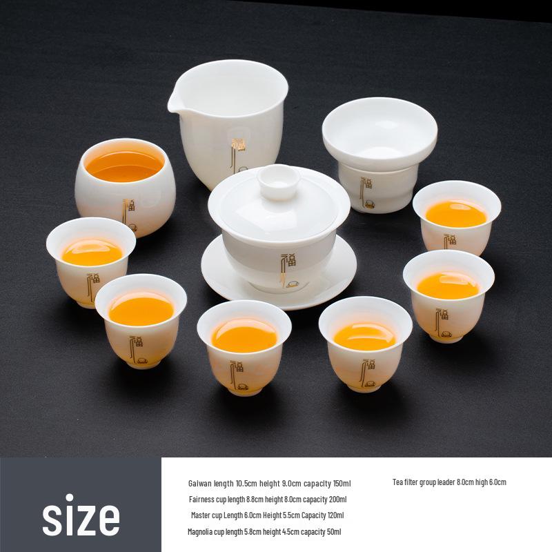 Sheep Fat Jade Porcelain Kung Fu Tea Set: Ceramic Gaiwan and Cup for Home Use - High-End Gift Box for Company Souvenir
