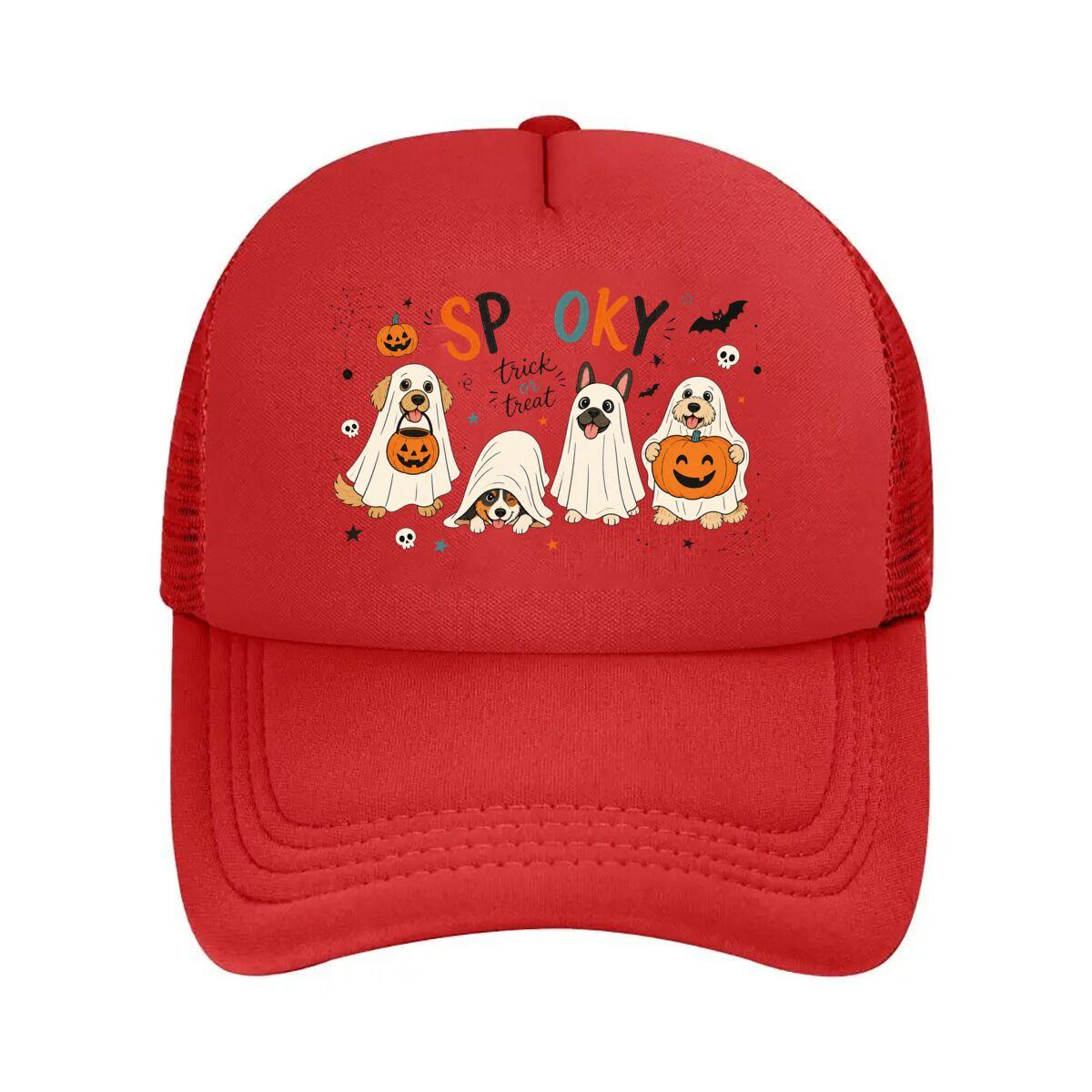 Spooky Halloween Dogs Pumpkin Parade  Mesh Baseball Cap Hip Hop Adjustable
